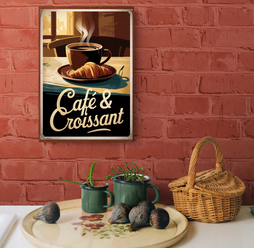 Affiche vintage café et croissant