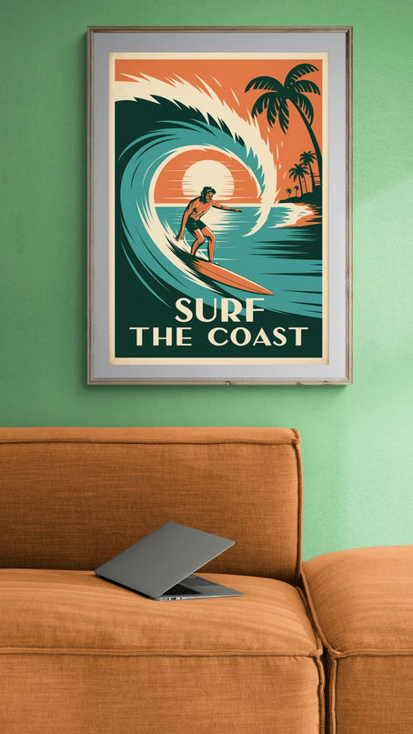 Affiche vintage surfeur