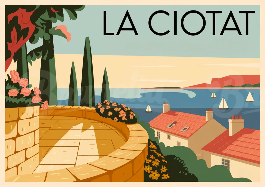 Affiche La Ciotat terrasse méditerranéenne style Art Déco