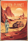 Affiche exploration spatiale planète déserte rétrofuturiste