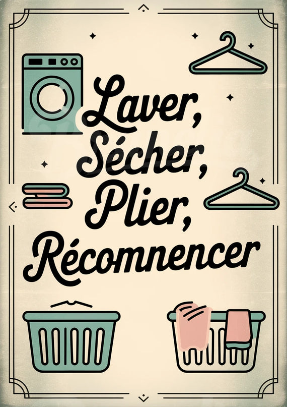 affiche règles de la buanderie vintage