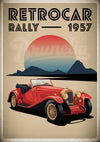 Affiche Retrocar Rally 1957 avec roadster rouge
