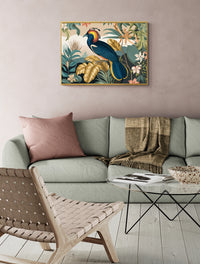 Affiche oiseau tropical art déco doré et bleu