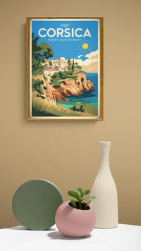 Affiche Corsica France île beauté style rétro années 30
