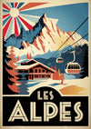 Affiche Les Alpes chalet téléphérique style Art déco