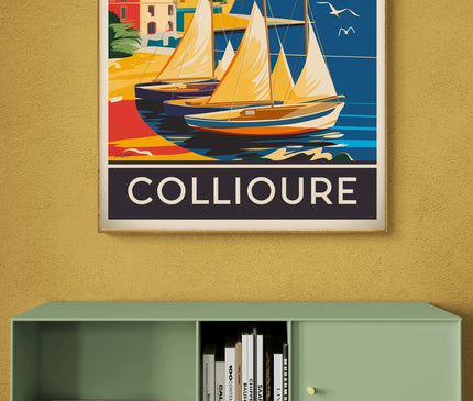 Affiche paysage côtier rétro Collioure