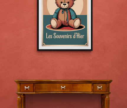 Affiche ours en peluche usé rétro