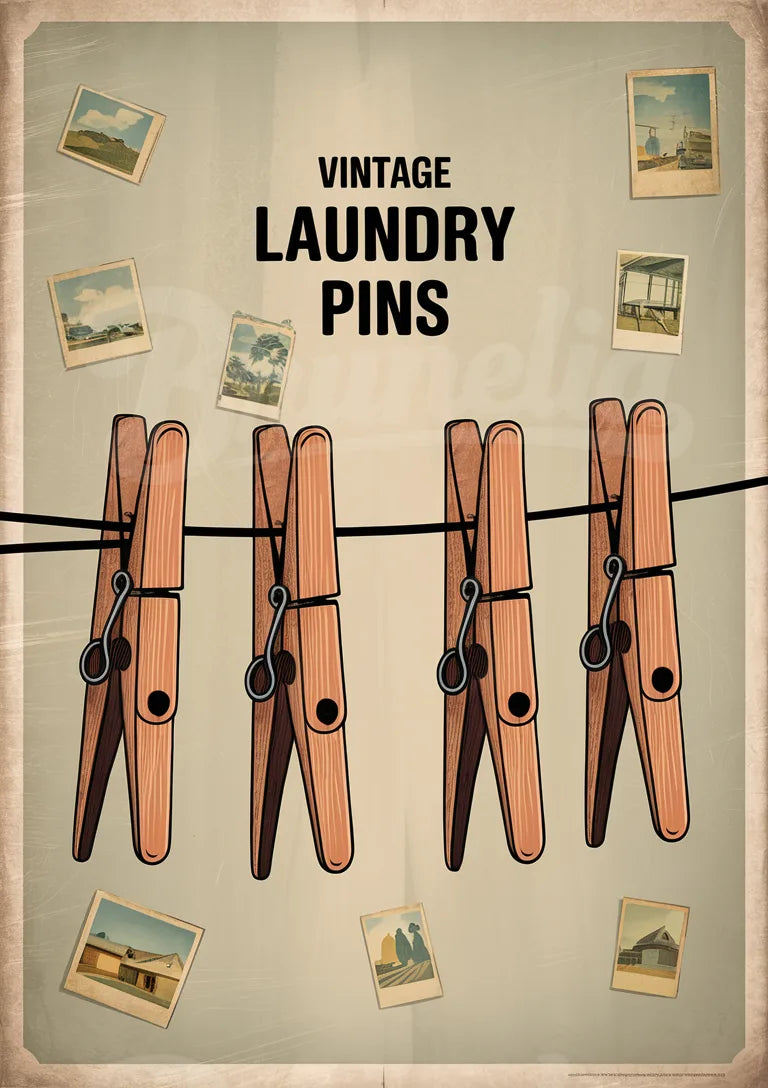 Affiche épingles à linge en bois vintage