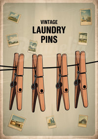 Affiche épingles à linge en bois vintage
