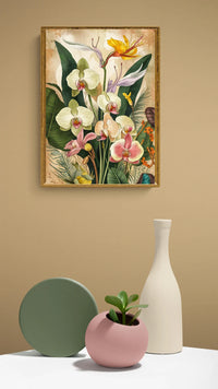 Affiche Orchidées et fleurs exotiques illustration botanique