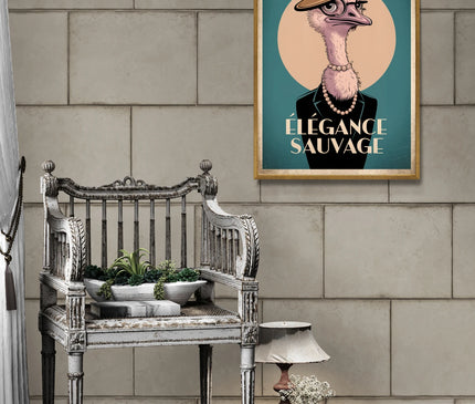 Affiche vintage autruche élégante
