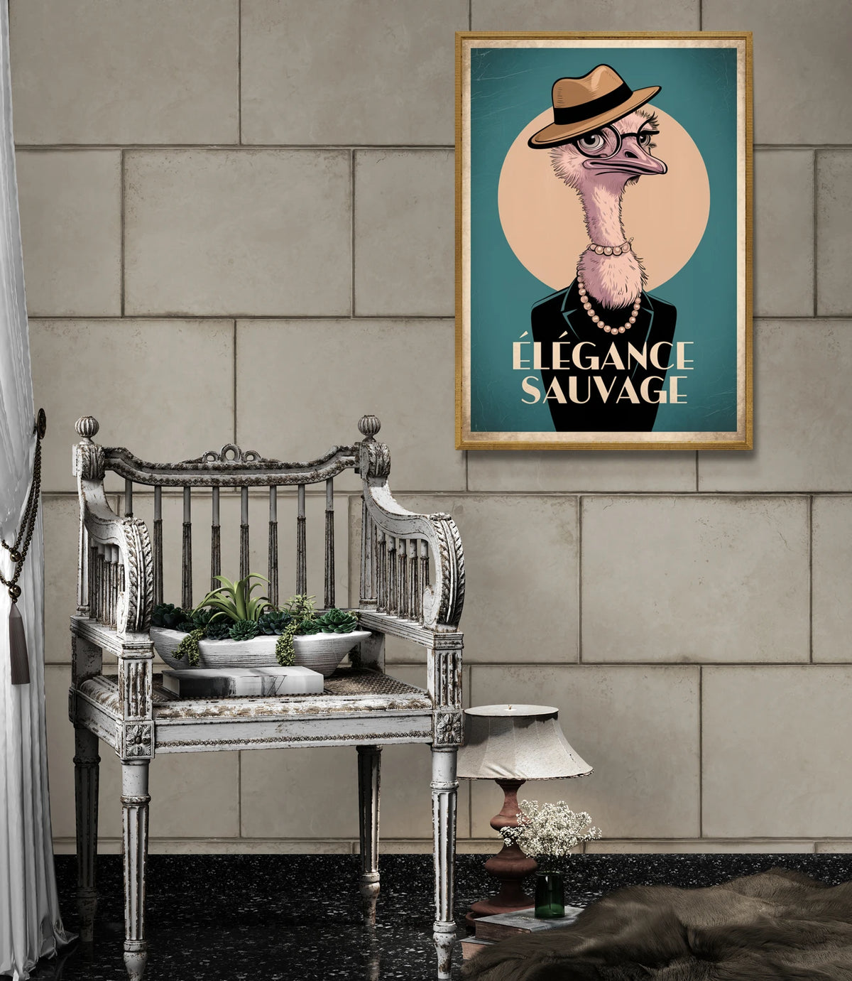 Affiche vintage autruche élégante