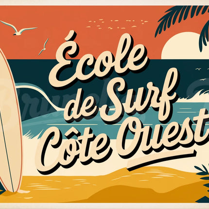 Affiche vintage école de surf ancienne