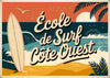Affiche école de surf Côte Ouest rétro années 50