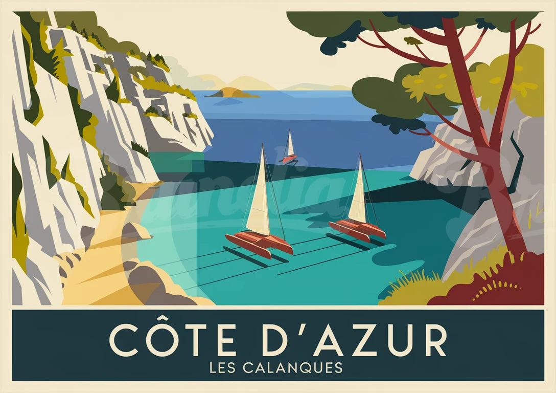 Affiche vintage calanques Côte d’Azur