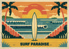 Affiche Paradise Planche de Surf Coucher Soleil
