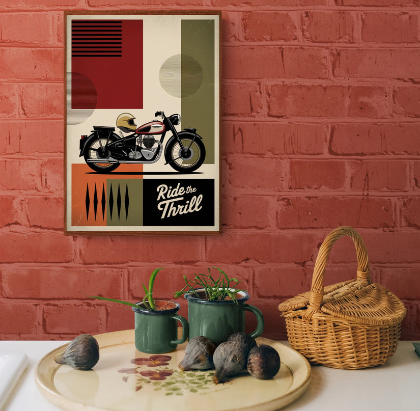 Affiche moto et casque vintage