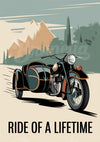 Affiche Sidecar et paysage montagneux rétro Moto
