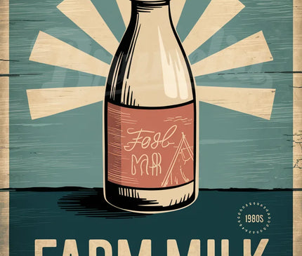 Affiche bouteille lait rétro