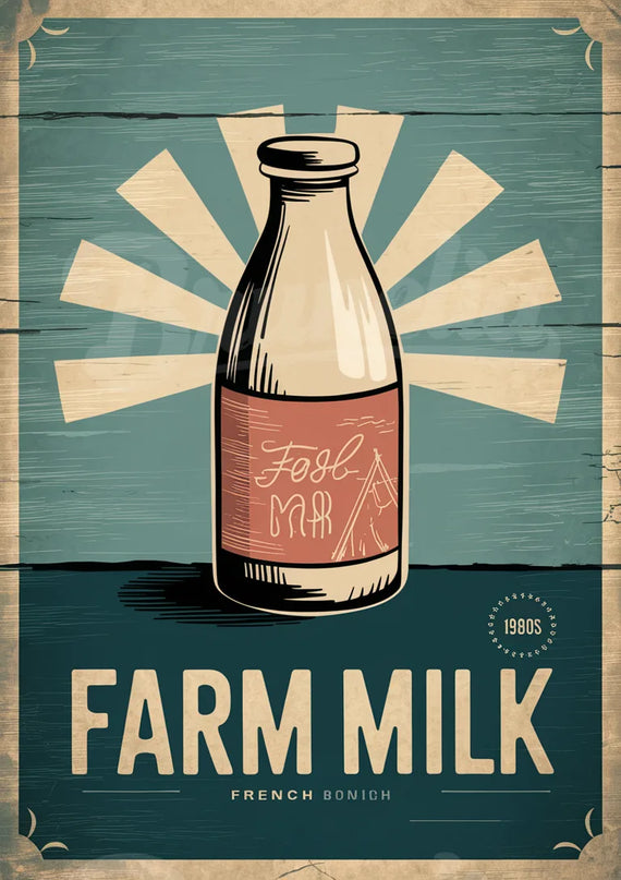 Affiche bouteille lait rétro