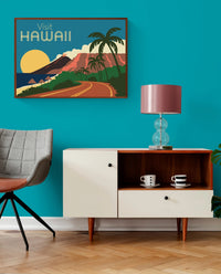 Affiche Hawaï route palmiers style Art Déco rétro