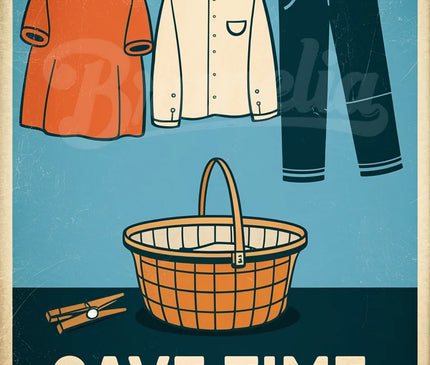 affiche séchage du linge rétro