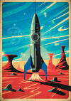 Affiche décollage fusée rétrofuturiste années 1950