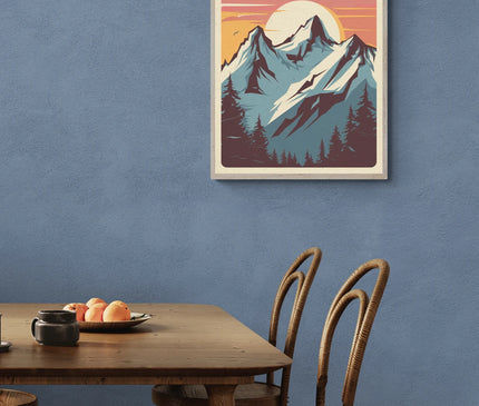 Affiche coucher de soleil alpin vintage