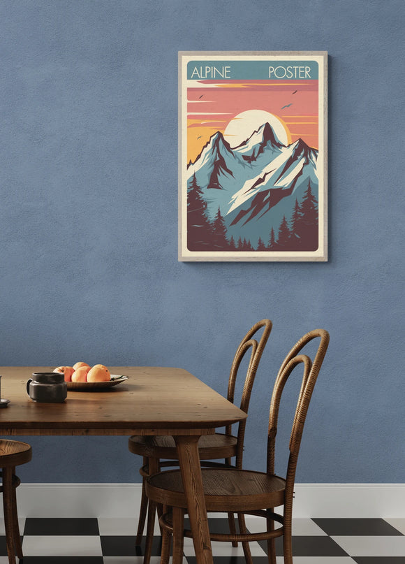 Affiche coucher de soleil alpin vintage