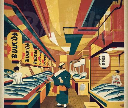 Affiche marché japonais vintage Tokyo