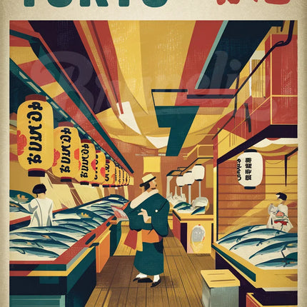 Affiche marché japonais vintage Tokyo