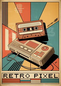Affiche rétro technologie cassette et électronique années 80