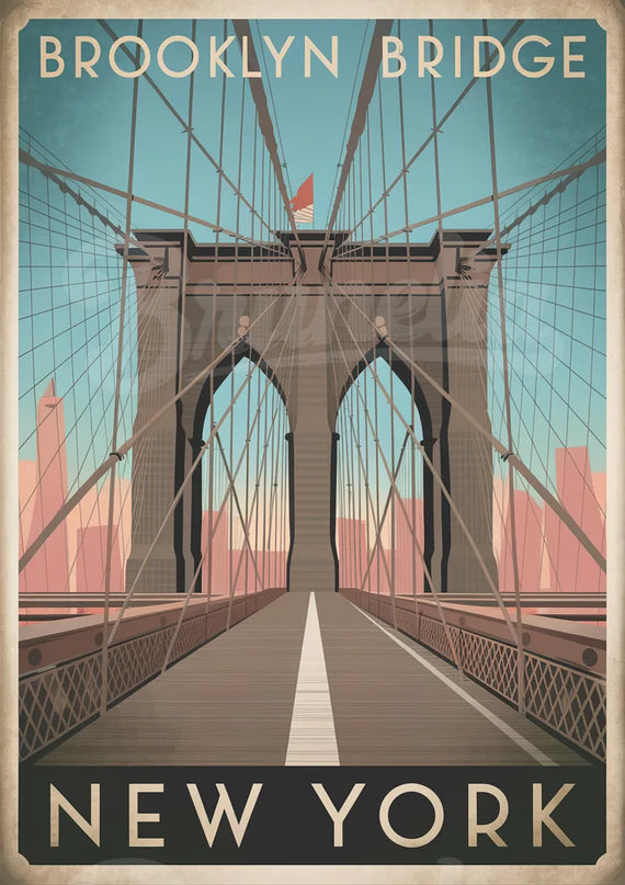 Affiche vintage pont suspendu new-yorkais