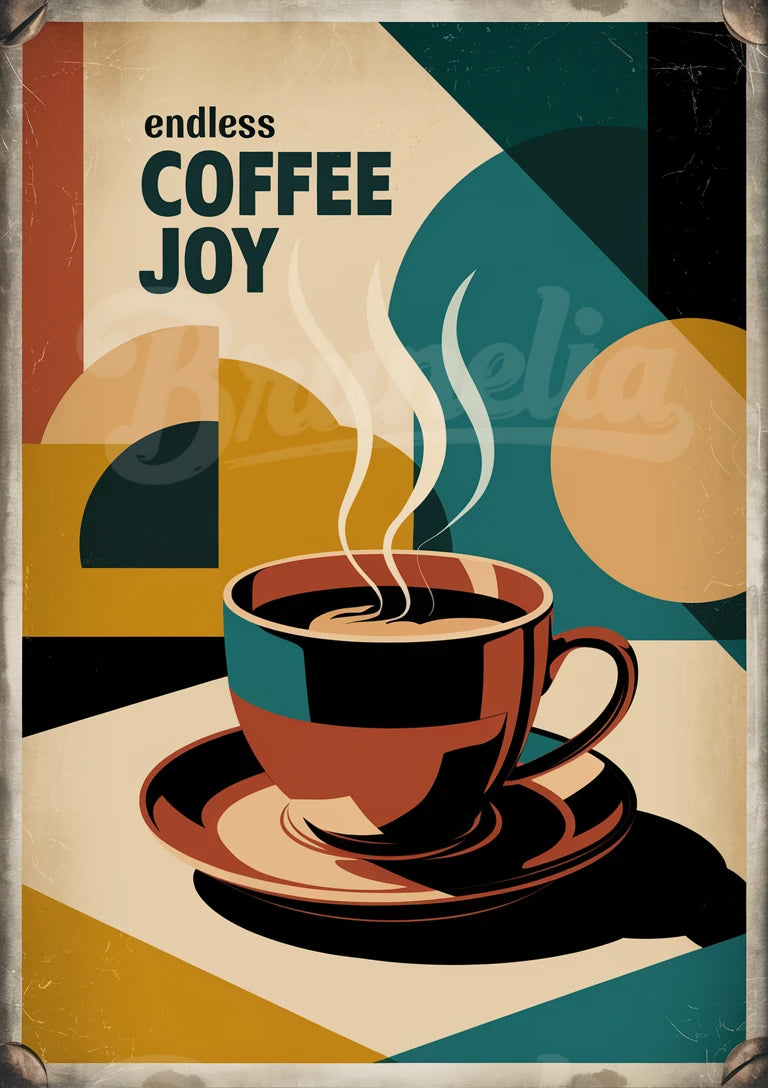 Affiche rétro tasse de café fumante art déco
