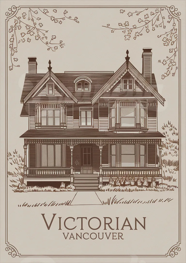 Affiche architecture victorienne Vancouver style rétro