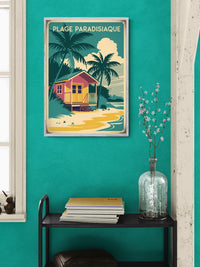 Affiche paradis tropical maison sur pilotis bord de mer