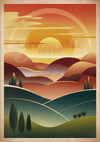 Affiche paysage méditerranéen Art Déco coucher de soleil
