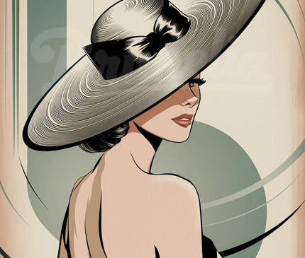 Affiche vintage femme avec chapeau élégant