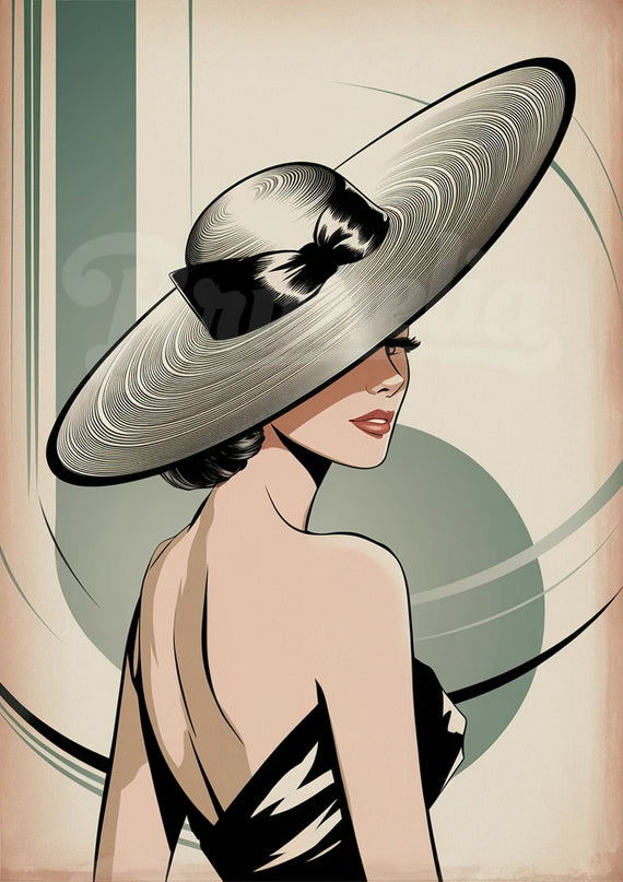 Affiche vintage femme avec chapeau élégant
