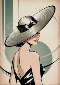 Affiche femme élégante chapeau voilette Art déco