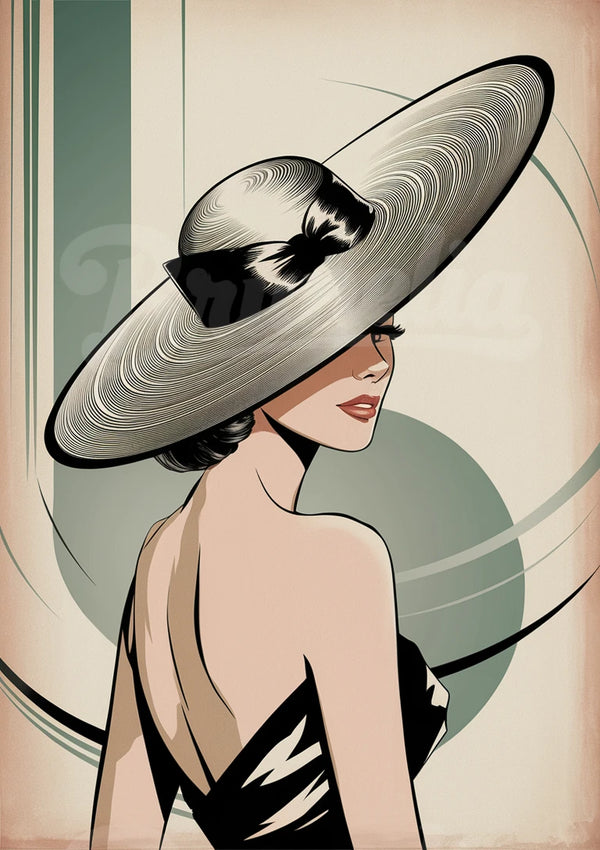 Affiche vintage femme avec chapeau élégant