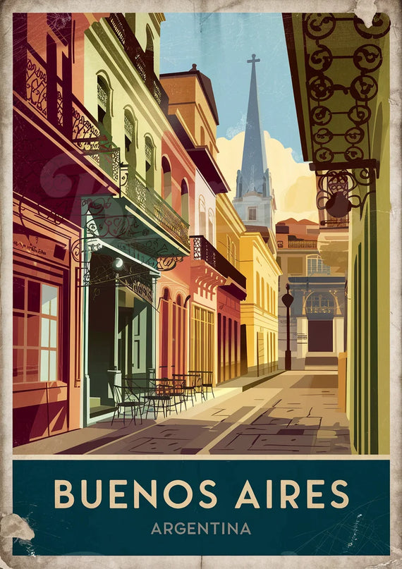 Affiche façades anciennes rétro Buenos Aires