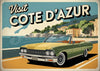 Affiche décapotable rétro Côte d'Azur années 1950
