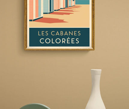 Affiche vintage cabanes colorées
