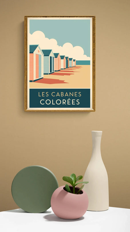 Affiche vintage cabanes colorées