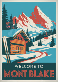 Affiche Mont Blake station de ski alpine vintage