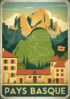Affiche Maisons ocre montagne dorée Pays basque