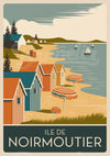 Affiche Île de Noirmoutier cabines plage rayées