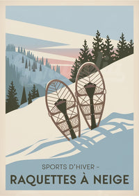 Affiche raquettes à neige sports d'hiver vintage