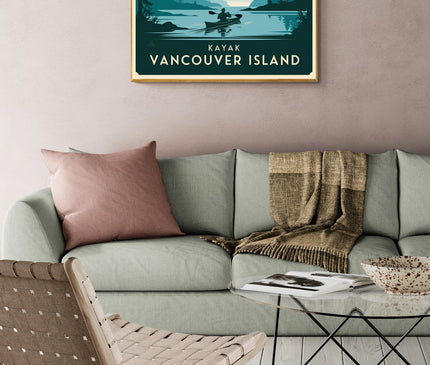Affiche kayak vintage Vancouver Island